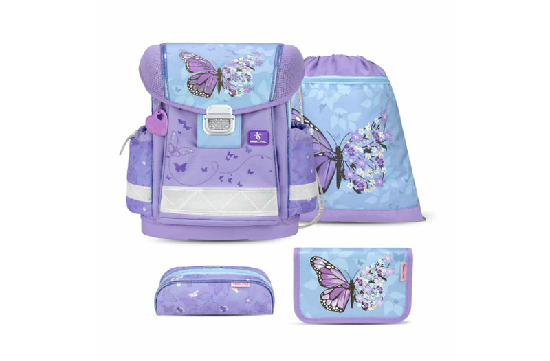 Belmil Classy Schulranzen-Set 4-teilig "Purple Blue Butterfly" mit Brustgurt Purple Blue Butterfly
                                             